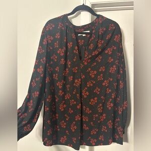 LOFT black and red floral long-sleeve blouse 🌺